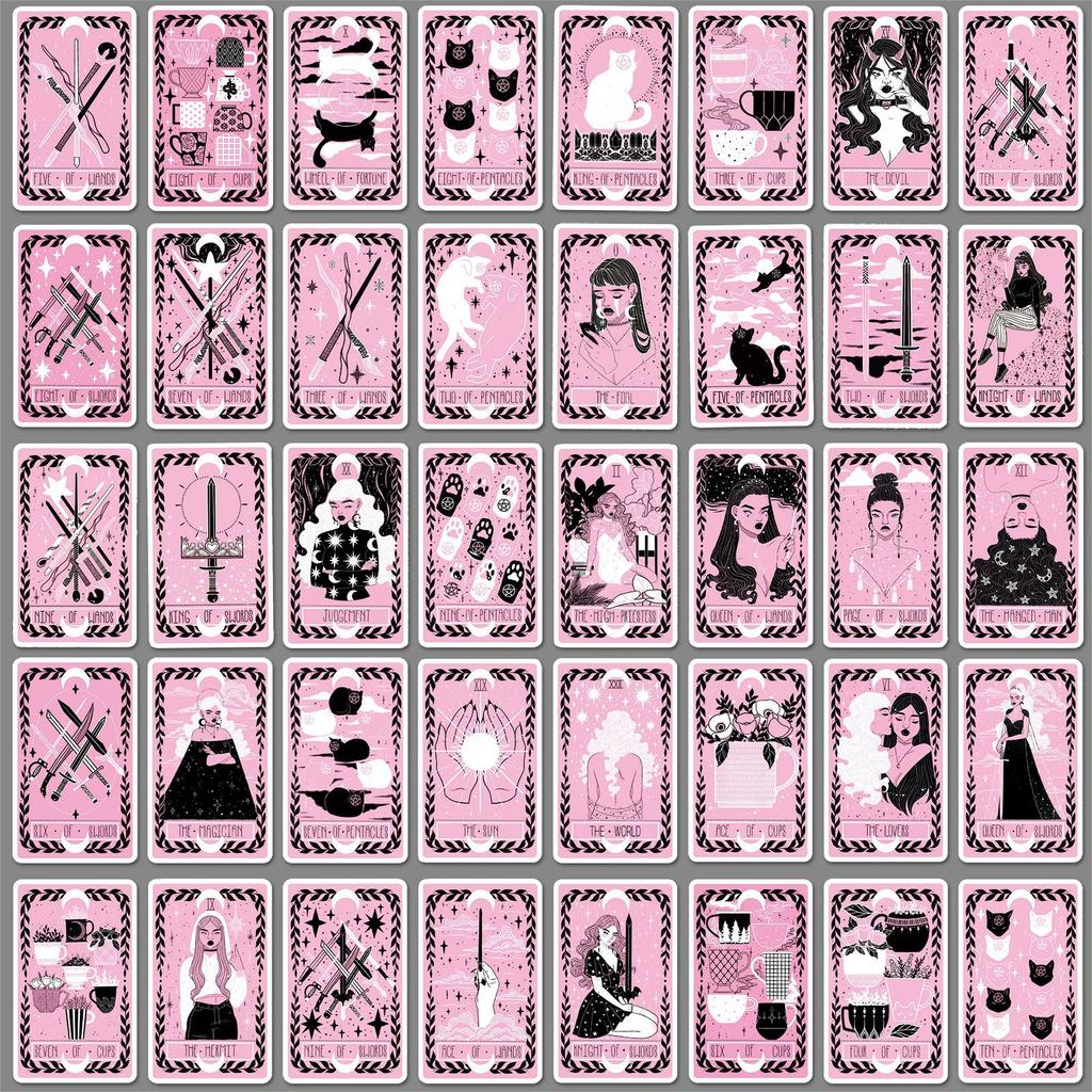 78 Czarno-Różowe Naklejki Graffiti Kart Tarota Spersonalizowane Kreatywne Modne DIY Skateboard Walizka Naklejki Wodoodporne