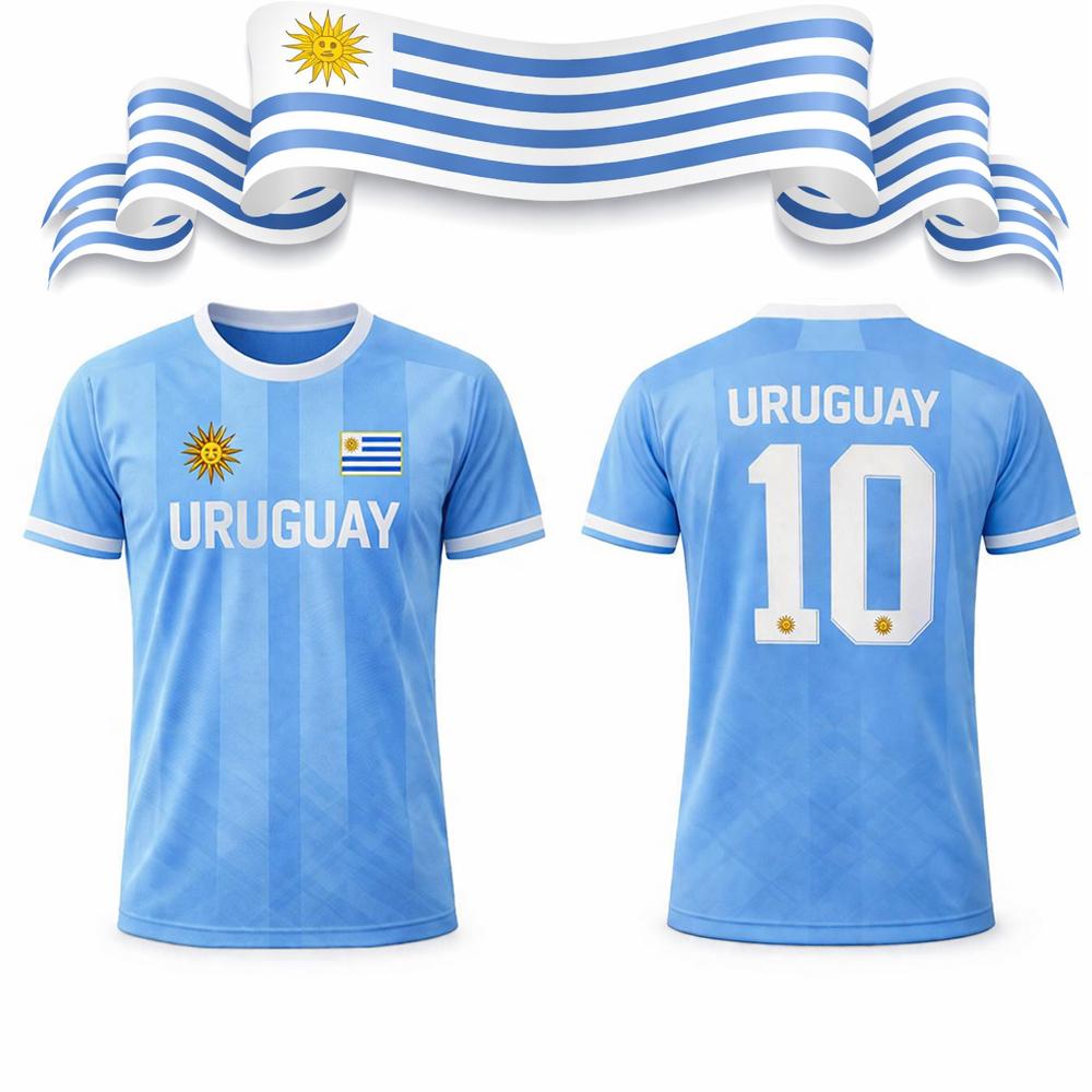 Sommer 3D-Druck Kinder-Sportbekleidung Fußballtrikot T-Shirt im uruguayischen Stil - Schnell trocknend Atmungsaktiv Geeignet für Sportbekleidung