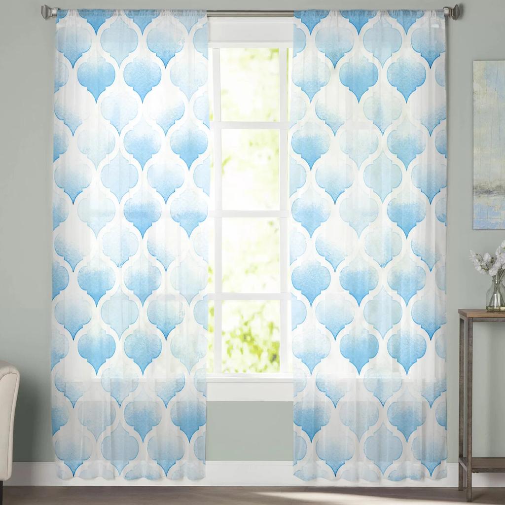 Acuarelă Maroc albastru Voile transparent Perdele pentru fereastră Perdele din tul Living Balcon Decorare Draperii