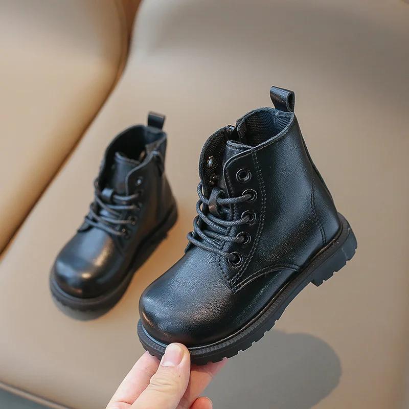 Girl Boot Children Short Boots Boys Leather Shoes Student Performance Leather Boots Winter Shoe for Girl Paltform Boot Kids Shoe