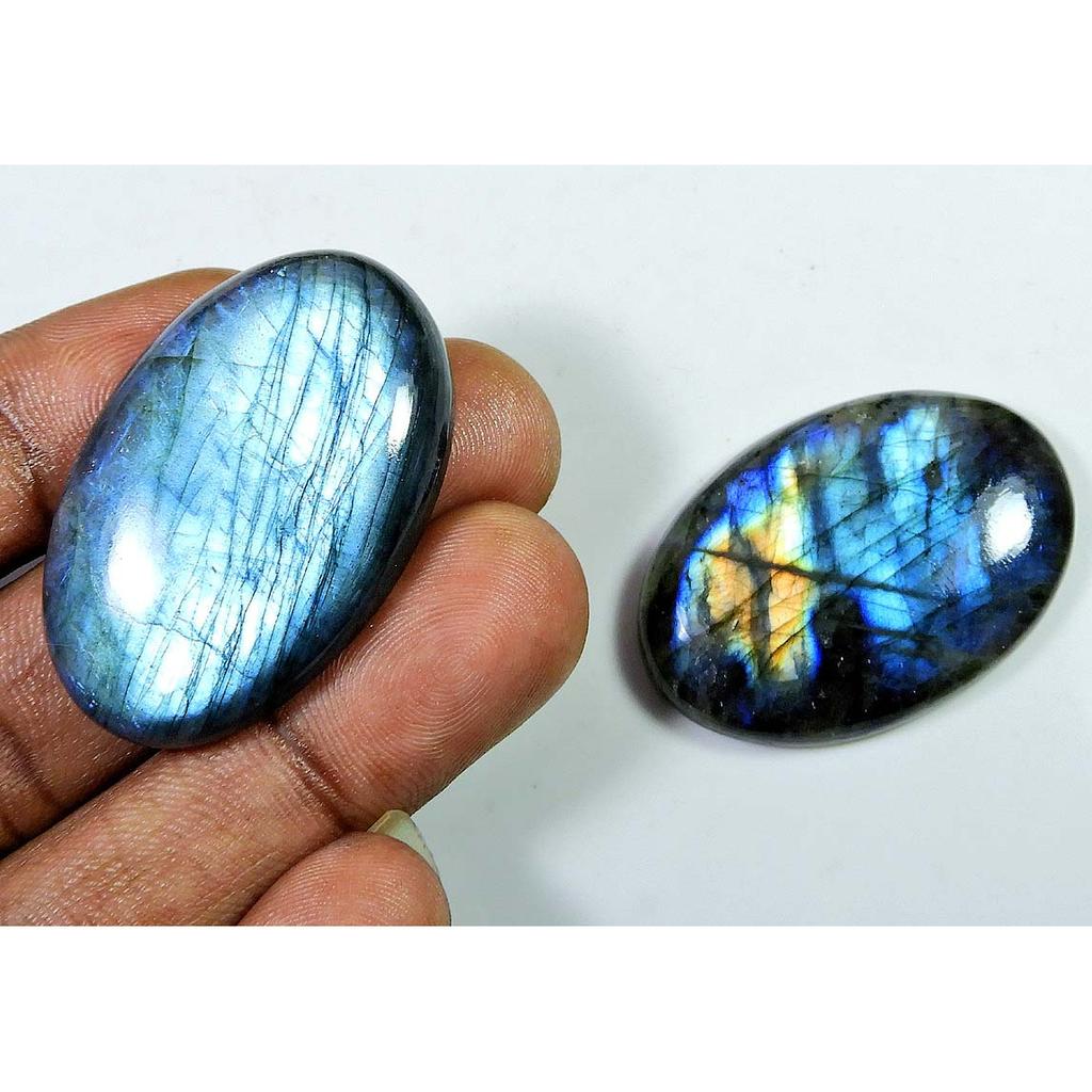 2 Pcs Natural Multi Labradorite Oval Cabochon Loose Gemstone 26X40-27X40 MM SK-1250