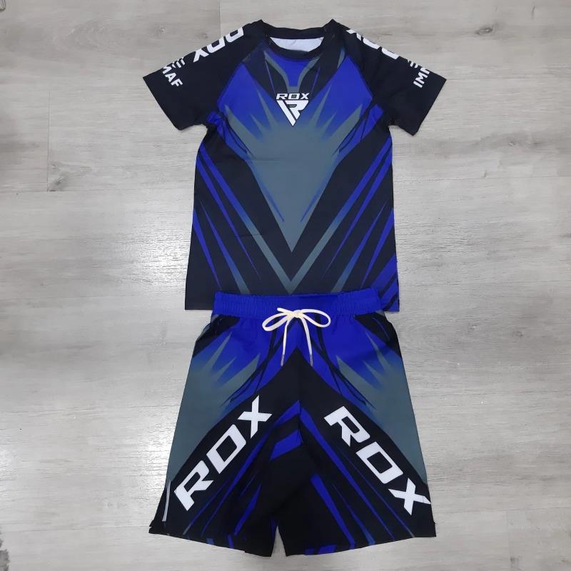2026 Tatami Jiu Jitsu BJJ Boxen Set Herren Weiß Print Rash Guard & Fight Shorts Schnelltrocknend Kompression MMA Training Sportbekleidung XL