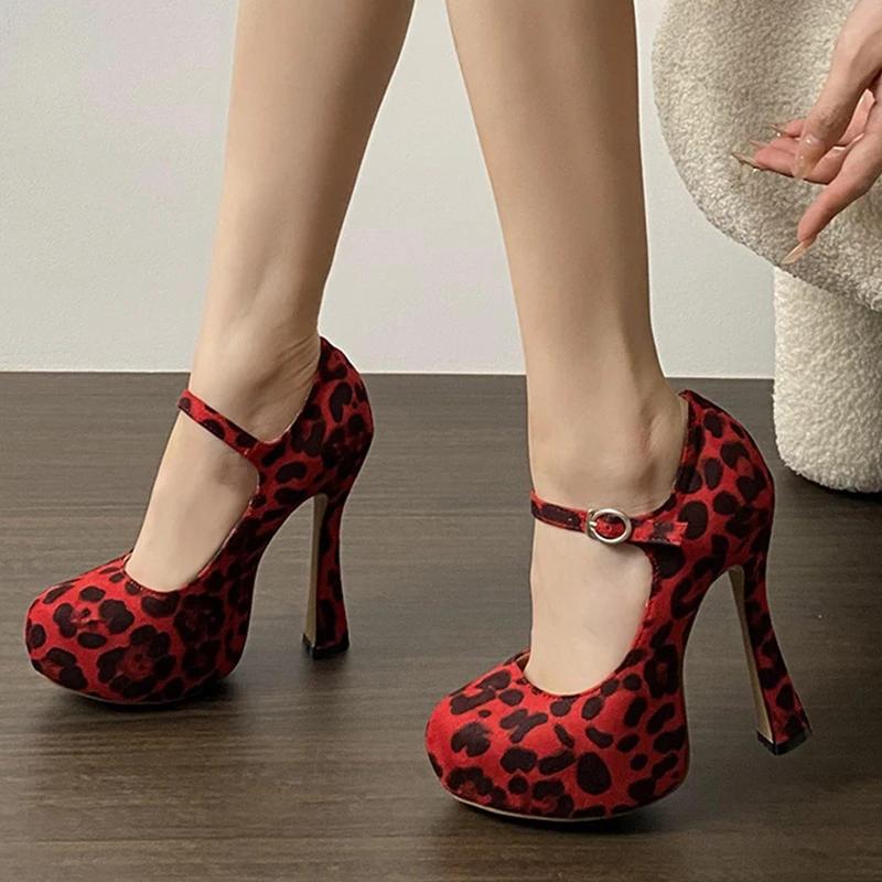 

Мода Уличный Стиль Платформа Экстремально Высокий Каблук Ремешок с Пряжкой Женские Туфли-Лодочки Сексуальный Дизайн Леопардовый Принт Банкетная Обувь БОЛЬШОЙ Размер 45 42