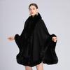 Women's Imitation Rex Rabbit Fur Collar Shawl Cape - Large Size, Knitted Loose Fit Cardigan for Autumn and Winter