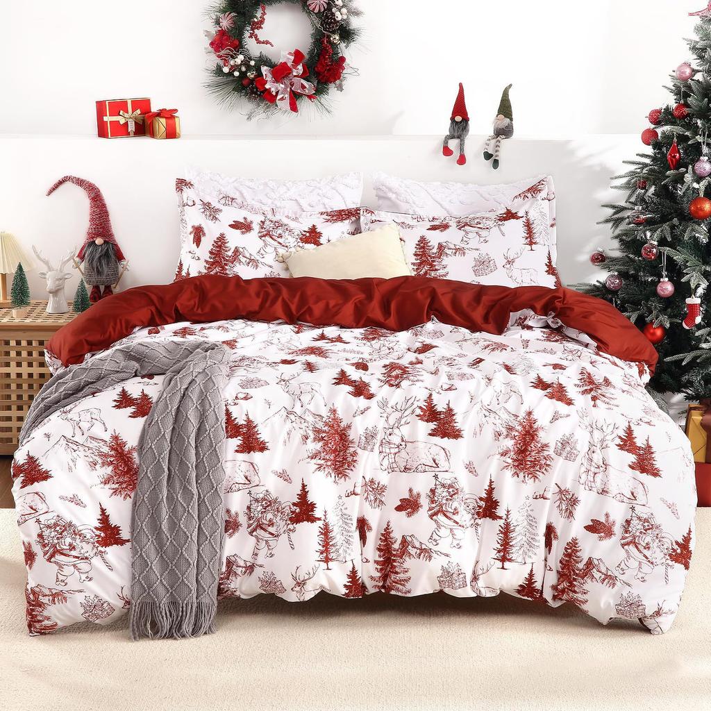 Christmas Day Large Print Quilt Cover Soft Three-Piece Bedding Kit