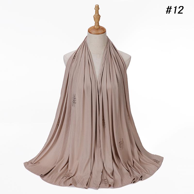 Muslim Crinkle Ribbed Jersey Rhinestone Hijab Plain Scarf Crepe Hijab Soft Islamic Shawls Wraps Headband Voile Femme Musulman
