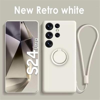 Liquid Silicone Phone Case For Samsung Galaxy S23 S24 S22 Plus Note 20 Ultra S21 S20 FE Cover With Magnetic Ring Holder Strap