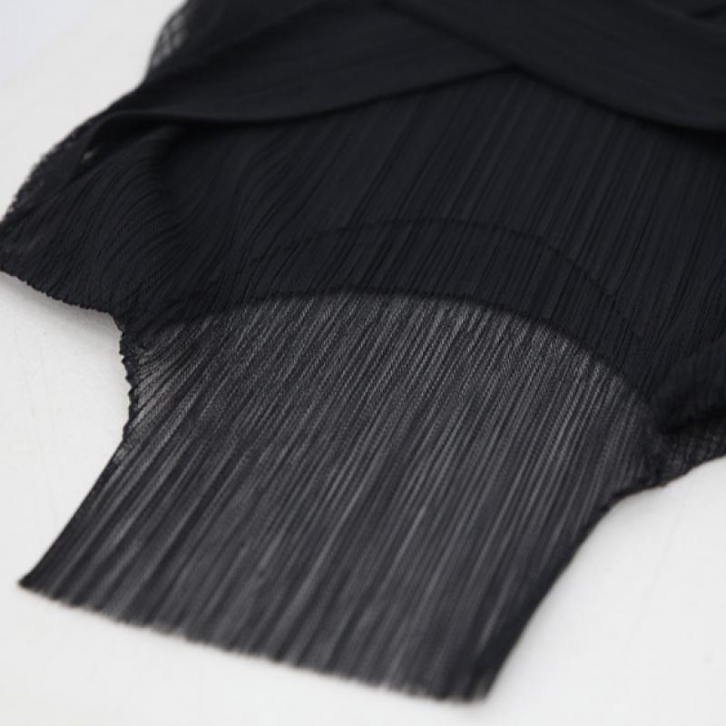 Shiz Madam Sheer Pleats High Neck 3 4 Sleeve Blouse T57504