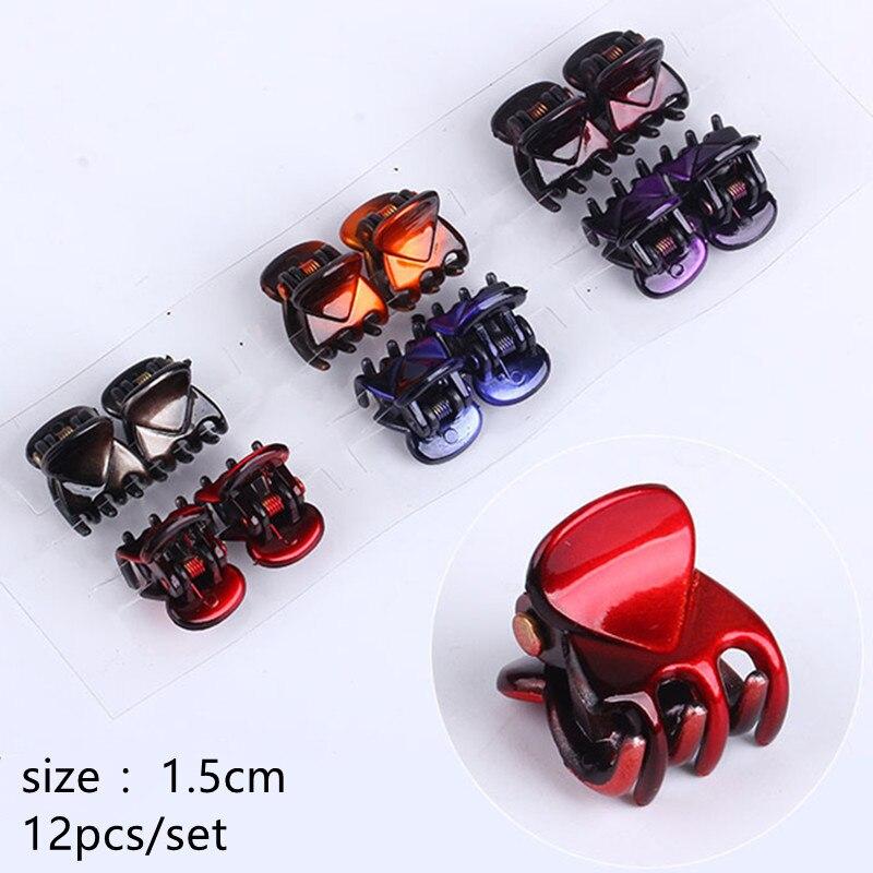 12 stk Sweet Mini Plastic Claw Barrettes For Kvinner Jenter Hårklemmer Hår Krabbeklemmer Styling Sminkeverktøy Koreansk hårtilbehør