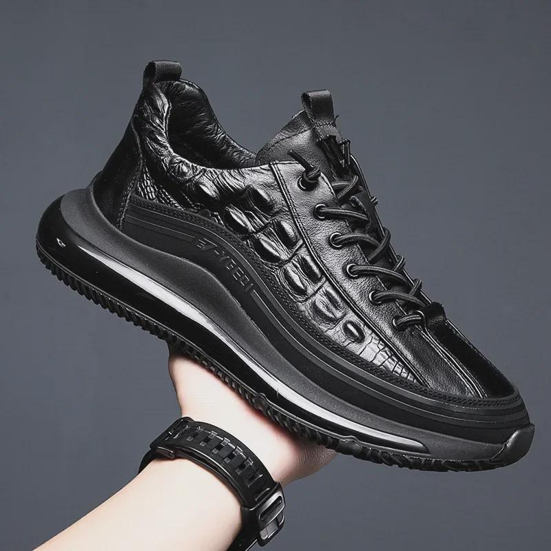 Crocodile Pattern Men's Low-Top Trendy Running Shoes with Popcorn Soft Sole