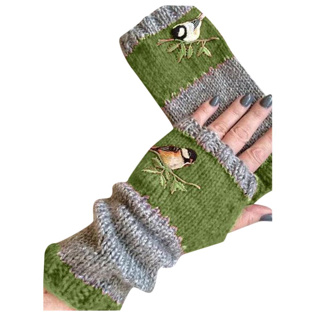 Women Gloves  Winter Knit Gloves Warm Plus Velvet Embroidere Outdoor Gloves