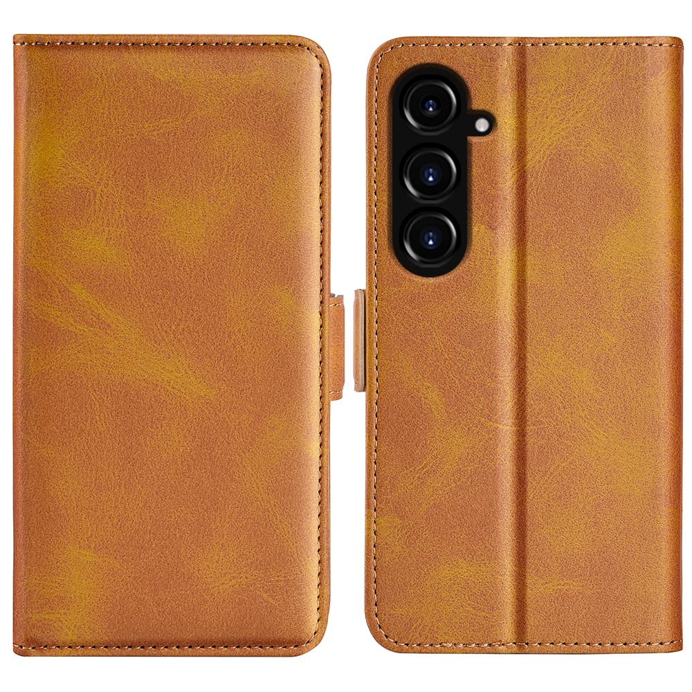 

For Samsung Galaxy S23 FE Calf Texture Cover PU Leather Wallet Phone Case with Stand Yellow