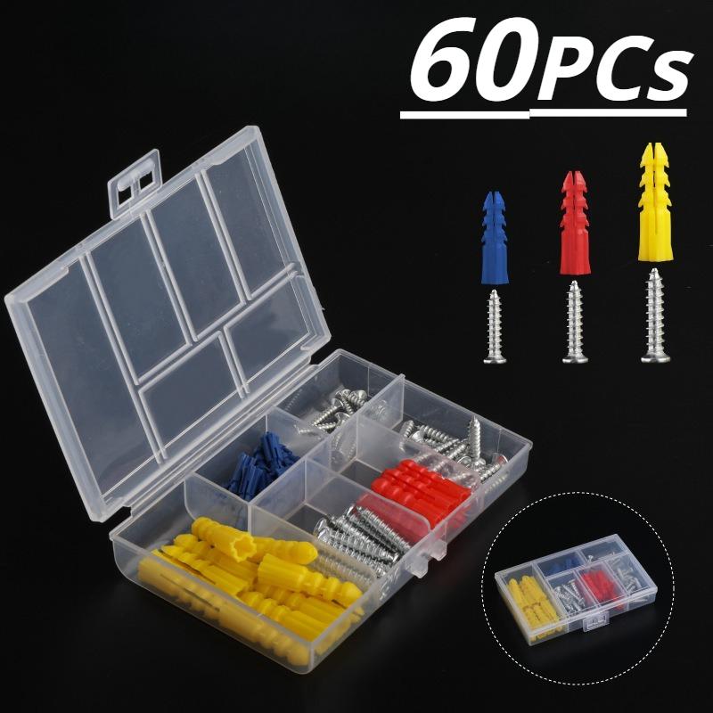 60pcs New Screw Set - Expansion Bolt Multi-Piece Kit with Storage Box - Perfect for Home Use, DIY