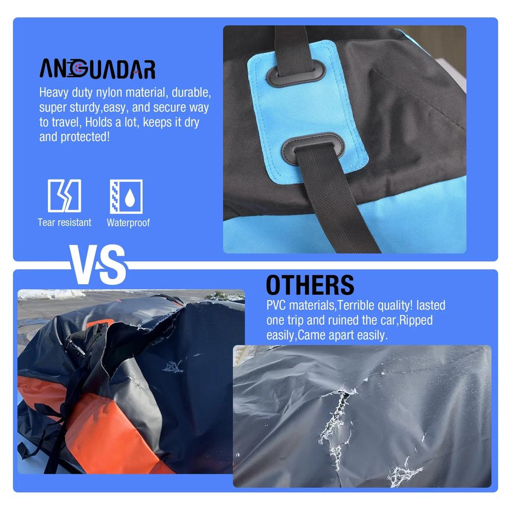 566L Waterproof Rooftop Bag Cargo Carrier with Anti-Slip Mat 6 Door Hooks Zipper Buckle Closure Universal Extra Strap Car Bag