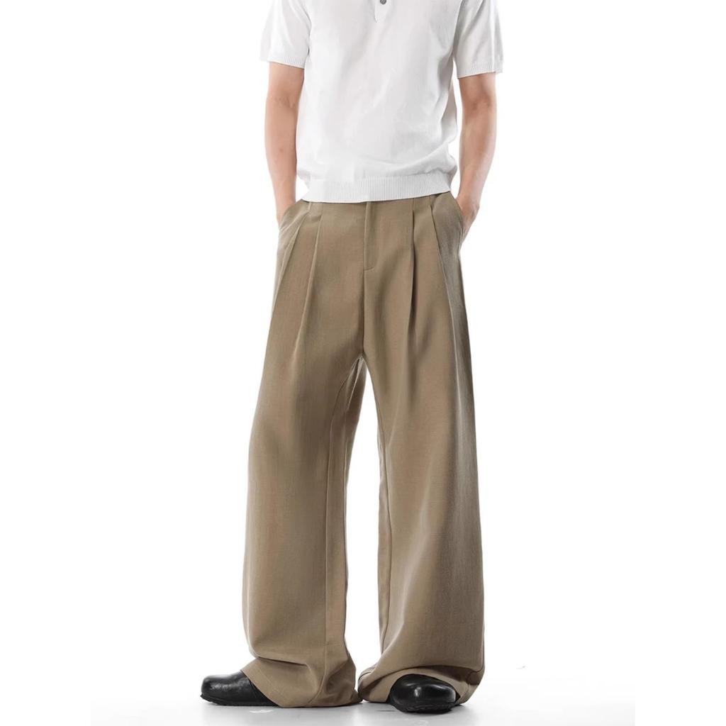 American street retro solid color drape trousers men's trendy brand loose wide-leg casual versatile old money style trousers