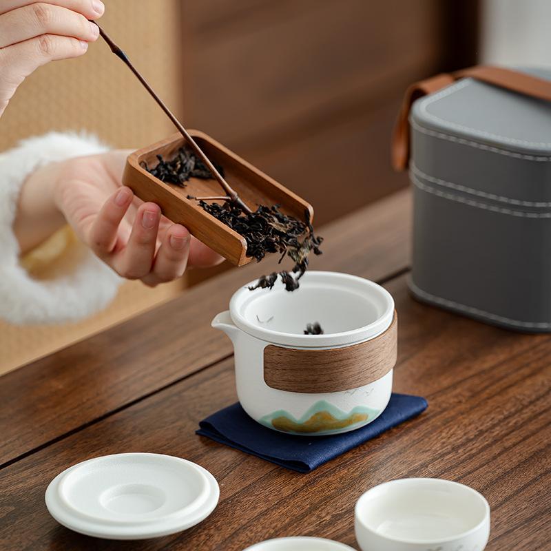 

Yanhe coarse pottery Qingshan travel tea set/portable travel set outdoor company business souvenir outdoor