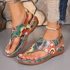 Large Size Herringbone Sandals for Women, Embroidered with Ethnic Style Flowers, with A Back Strap and Sloping Heel Sandals
