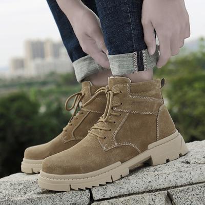 Marke Echtes Leder Freizeitschuhe für Herren Britischer Stil Rutschfest Abriebfest Knöchelstiefel Warmes Plüsch Outdoor Reise Wüstenschuhe