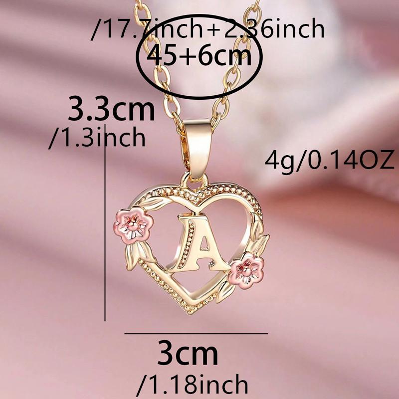 1 Pc Golden Color 26 English Letter Heart Necklace Rose Flower Pendant Wedding Band Jewelry Valentine's Day Gift