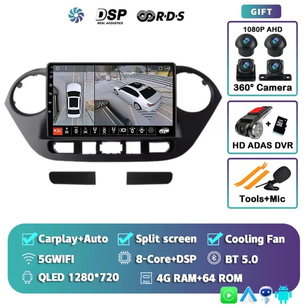 Android 14 For Hyundai I10 2 2013 -2018 LHD 2K QLED Stereo Car Radio Multimedia Video Player GPS AI Voice CarPlay 4G Navigation