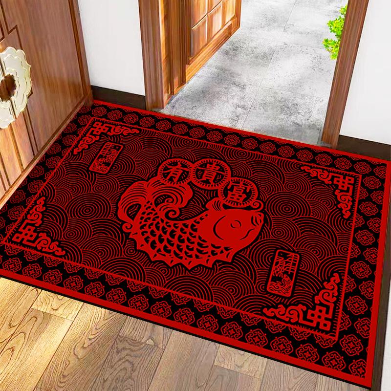 Paillasson Festif Rouge Style Chinois - Tapis d'Entrée Anti-Salissures pour le Nouvel An