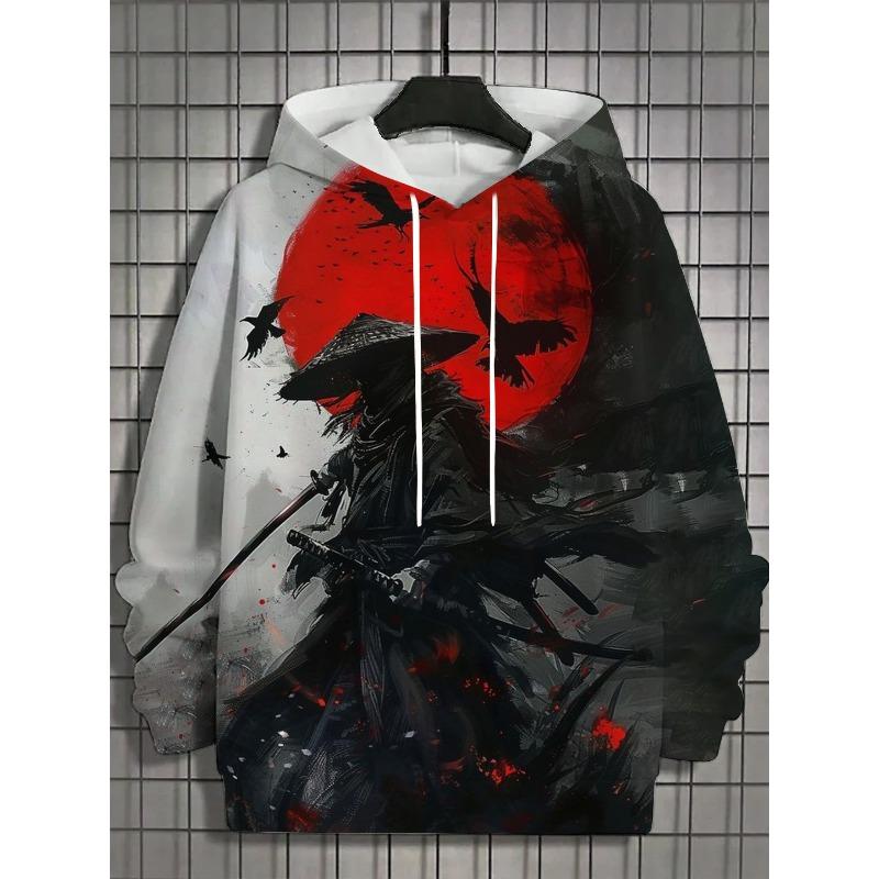 2025 Autumn Men's 3D Japanese Samurai Print Hoodie Men's and Women's Casual Fashion Men's Hoodie Street Men's Tops