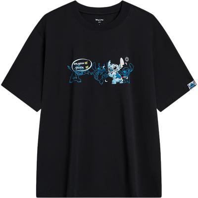 Li Ning X Disney Stitch Collaboration Round Neck Cartoon Comfortable Short Sleeve T-Shirt Men T-Shirts Black AHST497-2