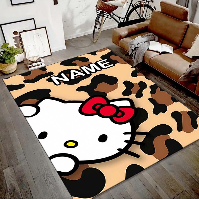 Custom HelloKitty Mat Personalized Name, Polyester Washable Indoor Entryway Rug, Gift for Christmas, Easter, Thanksgiving Day