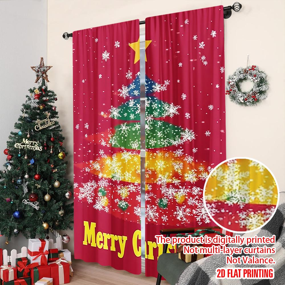 2pcs 2D Flat Printing Christmas Drapes Colorful Christmas Tree Versatile Polyester Without Electricity Party Decorations for