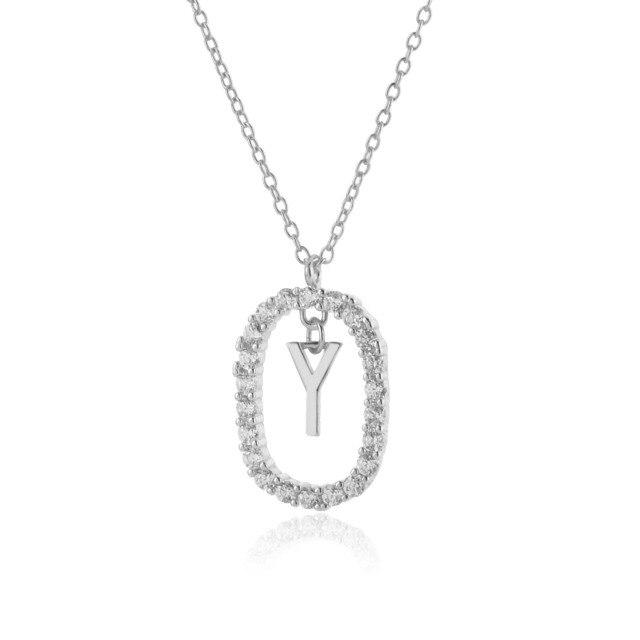 925 Sterling Silver Gold 26 Letters A -Z Alphabet Initial Long Chain Necklace Ovals Luxury Jewelry Crystal Cz Choker