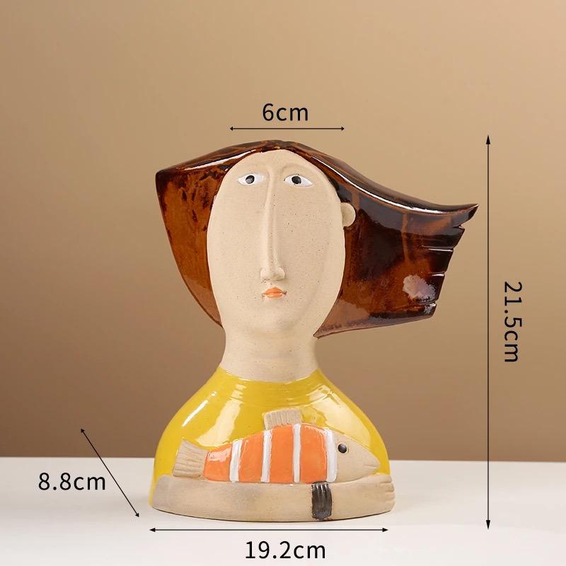 Bunte Abstrakte Keramikvase mit Menschlichem Gesicht – Kreative Kunstskulptur für Heimdekor