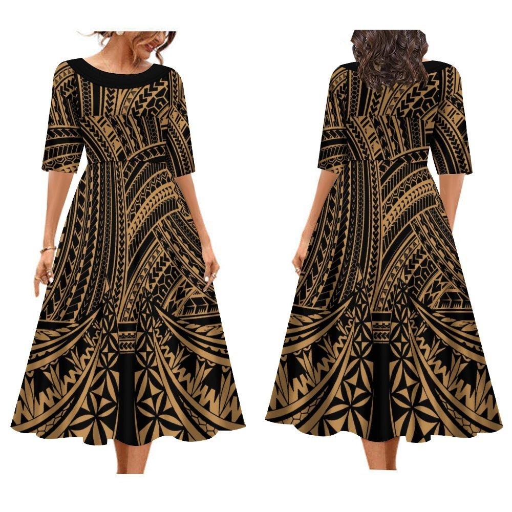 2025 Women's Dress Summer Short Sleeve High Quality Dress Soft Fabric Art Maxi Summer Polynesian Custom Maxi Dress