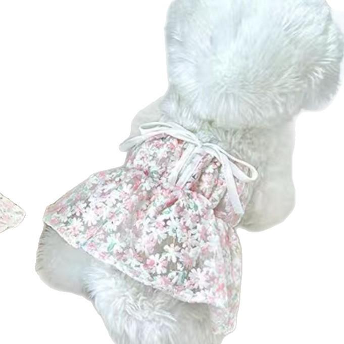 Pet Floral Dress with Lace Checkered Vest Teddy Top Cute Camisole Vest Dog Clothes for Small Dogs Puppy Clothes