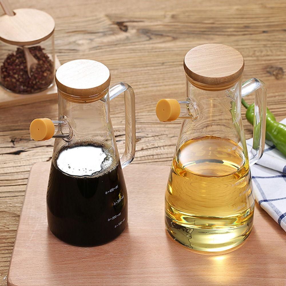 900/1000ML Transparent Oil Bottle with Lid Handle Scale Heat-resistant Glass Oil Pot Y Vinegar Tank Oil Dispenser Kitchen Tools