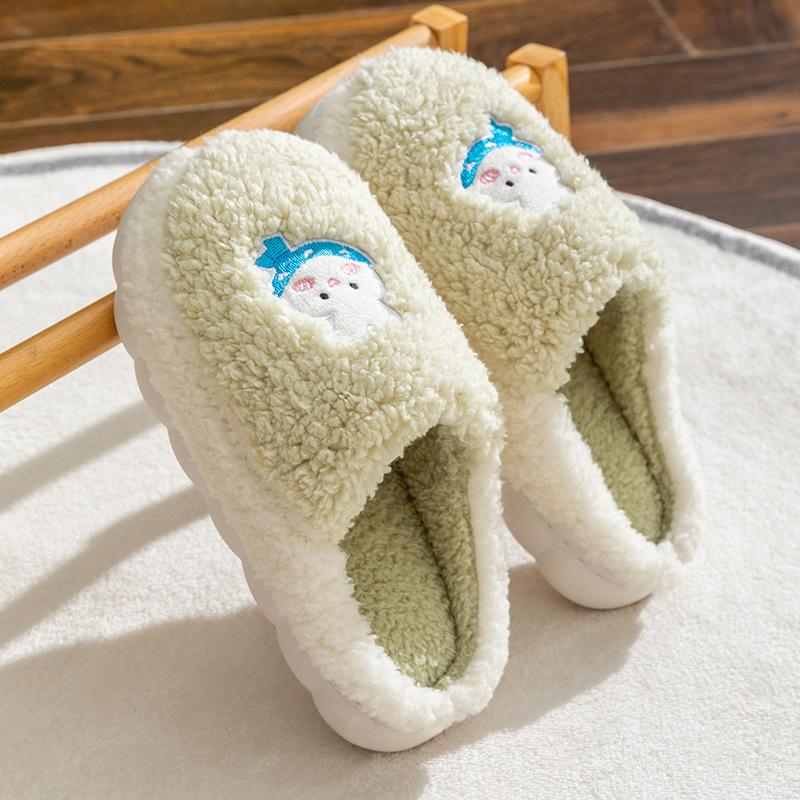 Cotton Slippers Men's Spring and Autumn Home Use Winter Indoor Non-slip Home Warmth Plush Couple Winter Women