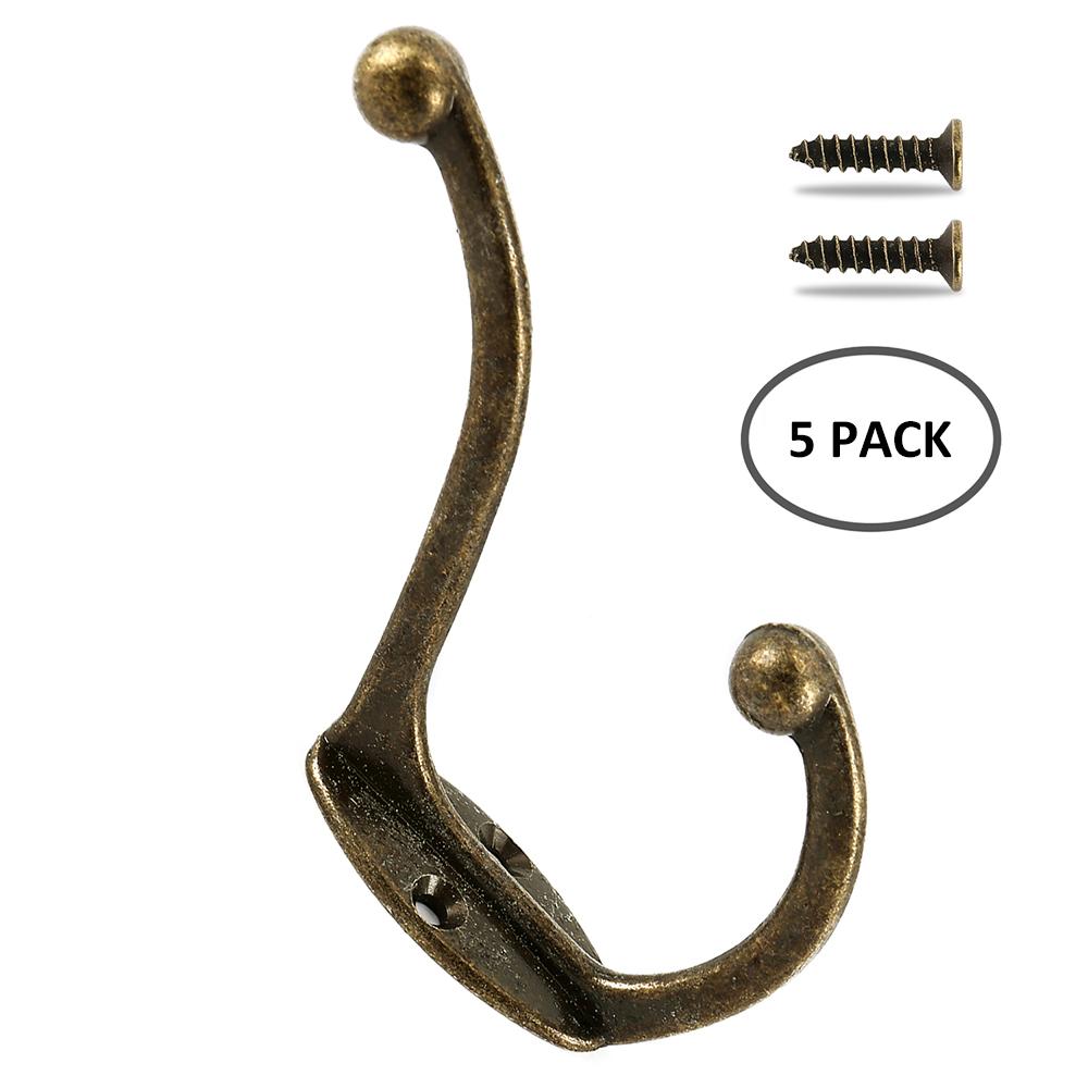 

5 шт. Крючки для одежды настенные двойные вешалки для одежды в стиле ретро, медные, вешалка для одежды, сверхпрочные дверные крючки для одежды, нескользящий держатель для халатов, спальня