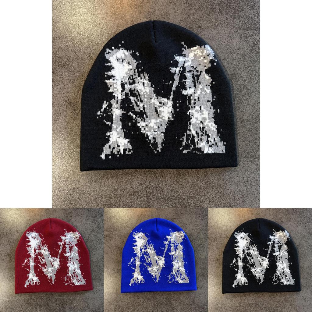 M Letter Knitted Beanie Hat For Women Warm Winter Fashion Accessory