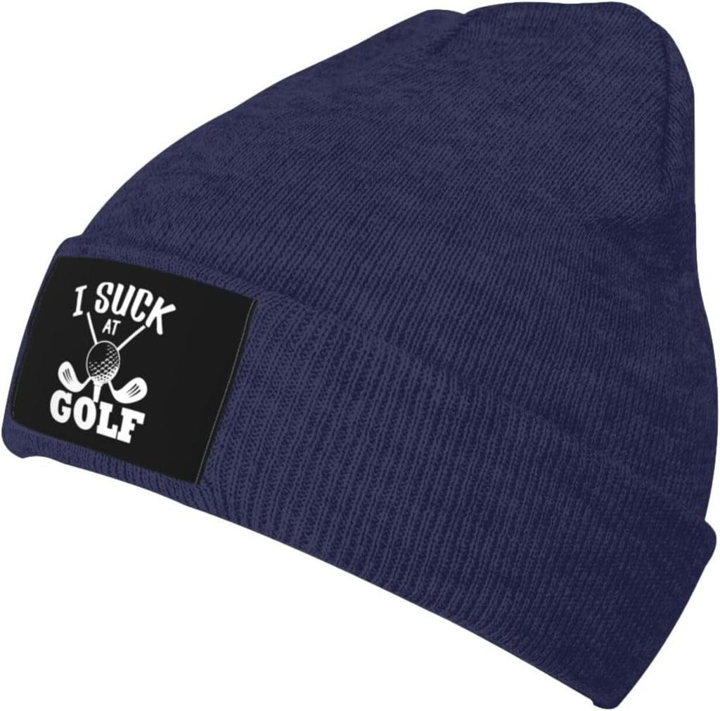 I Suck At Golf UnisexWomen Beanie Winter Hat Warm Skull Knit Hats Soft Stretch Thick Fashion Knitted Cap Black