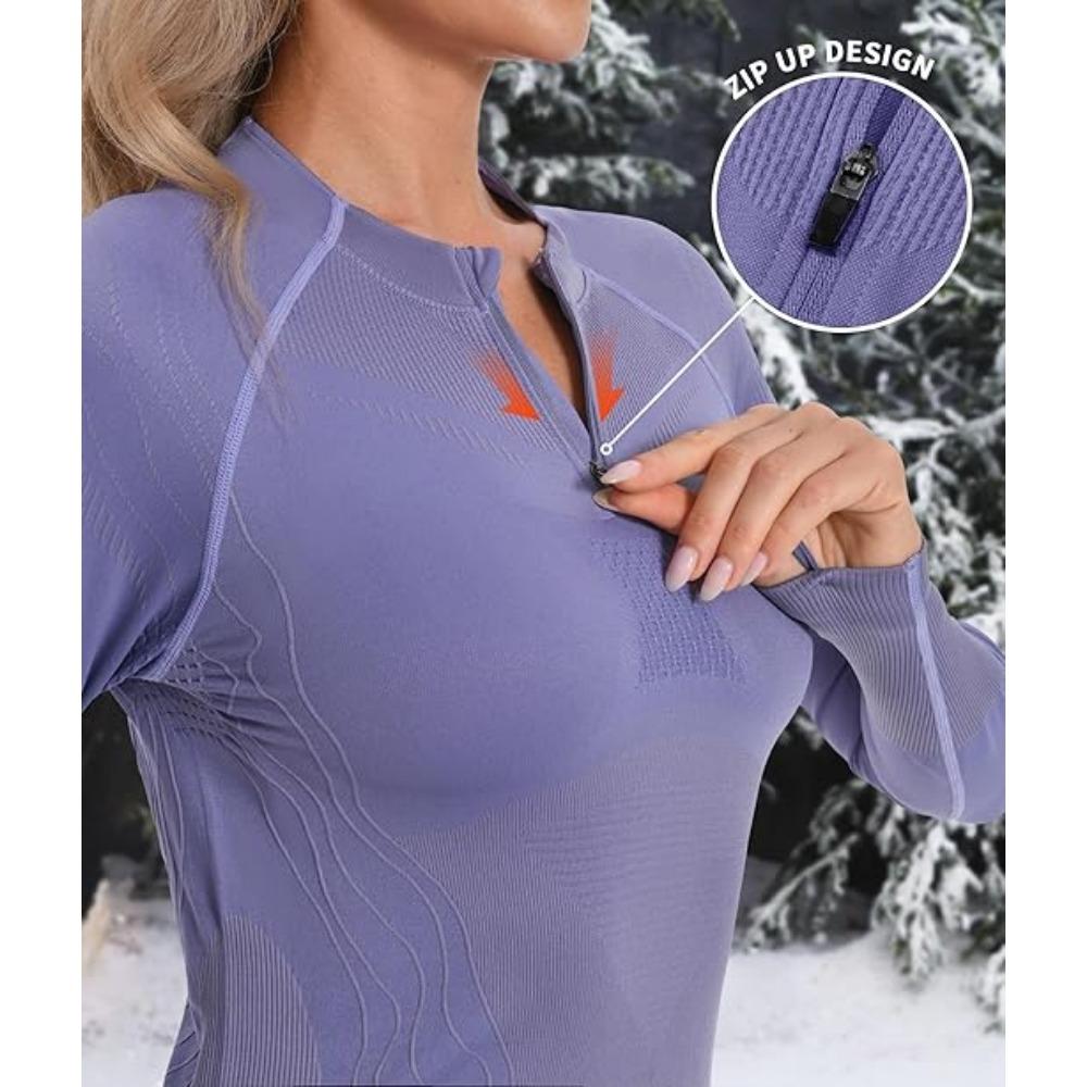 CHARMLEAKS Quarter Zip Thermal Underwear Set for Women Long Sleeve Ski Base Layers for Women for Cold Weather