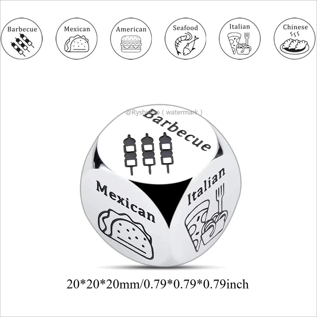 1pc Food Decision Dice Anniversary Date Night for Couple Stainless Steel Food Determine Dice Set Men Women Birthday Wedding Gift