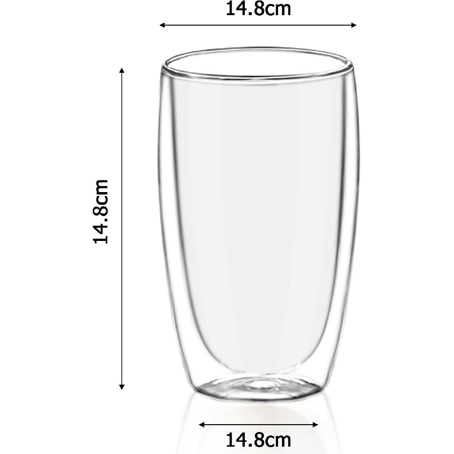 Double Wall Glass Coffee Mugs Set of 2, 16oz/450ml Insulated Glass Mugs for Hot Beverages, Large Clear Coffee Cups for Espresso, Tea, Latte,