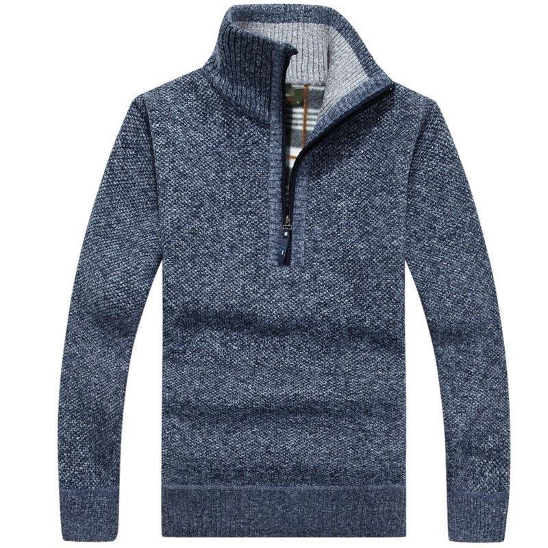 Herren Fleece Dickerer Pullover Halber Reißverschluss Rollkragen Warm Pullover Schlank Gestrickt Wollpullover Frühling