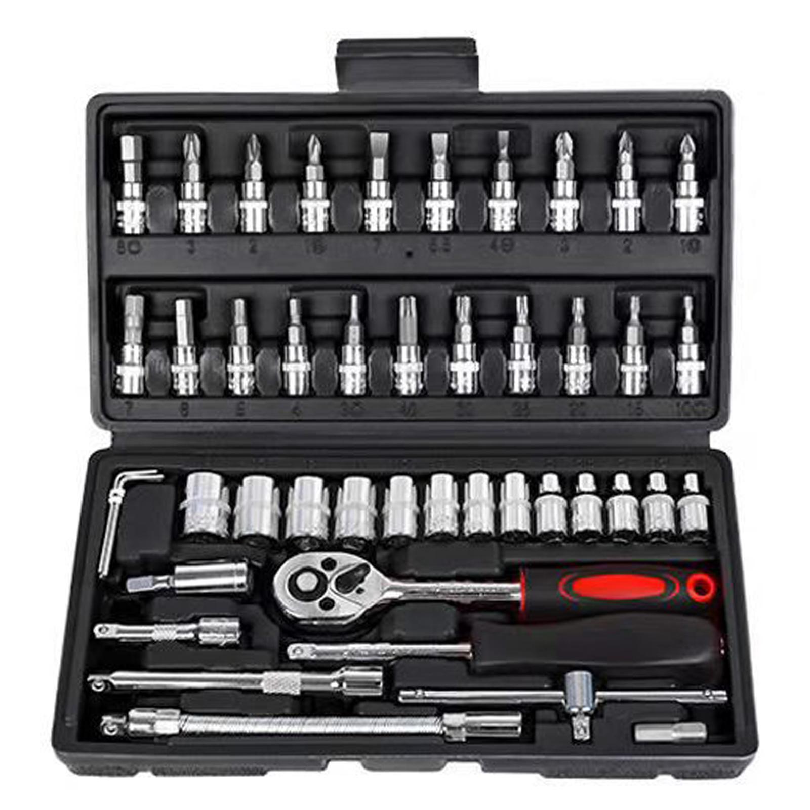

46 Pieces 1/4 Drive Socket Ratchet Wrench Bit Bits Included Sliding Bar Extension Bar 1/4 Quick Ratchet Handle black #1