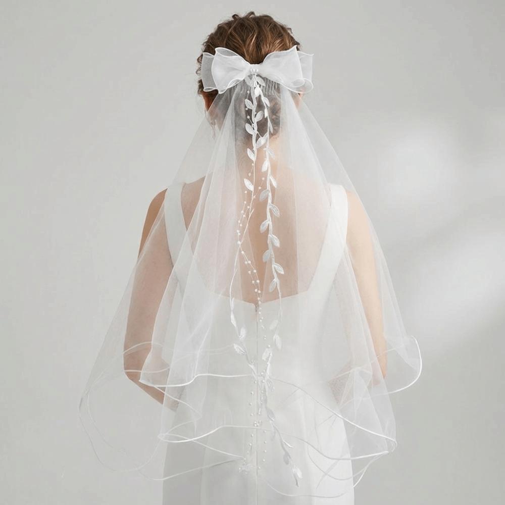 Flowing Girls Head Gauze Polyester Bridal Tulle Portable Bow Veil Hair Hoop  Photo Props
