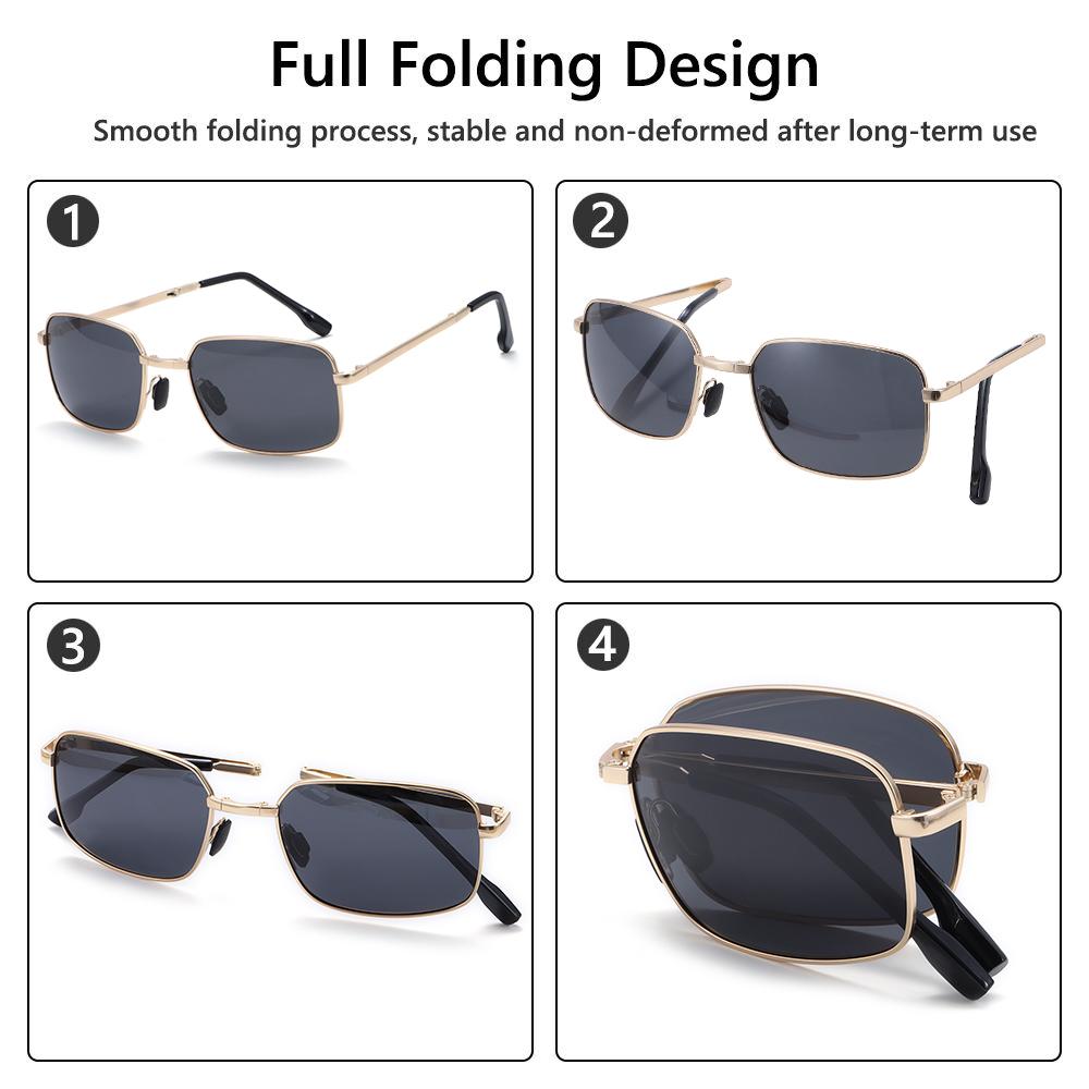 Portable Folding Sunglasses For Men Women Fashion Square Metal Frame Sunglasses Night Vision Eyewear Driving Glasses