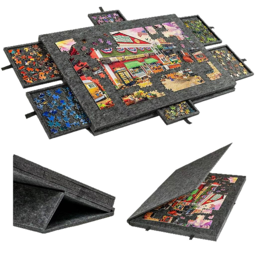 Foldable Felt Puzzle Table with Stand, Lid & 6 Drawers - Portable Children's Puzzle Board