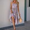 Amazon Independent Station 2025 Summer New European and American Suspender Skirt Cross-border Pleated Printed Ruffle Edge Dress