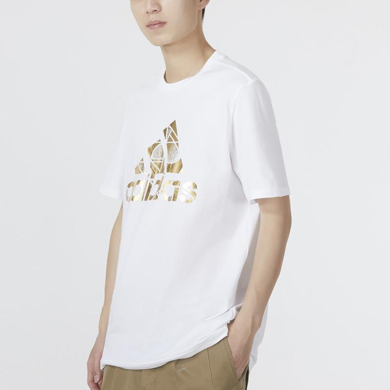 Adidas Large Logo Print Casual Crew Neck Short Sleeve T-Shirt Men Tops White HG2179