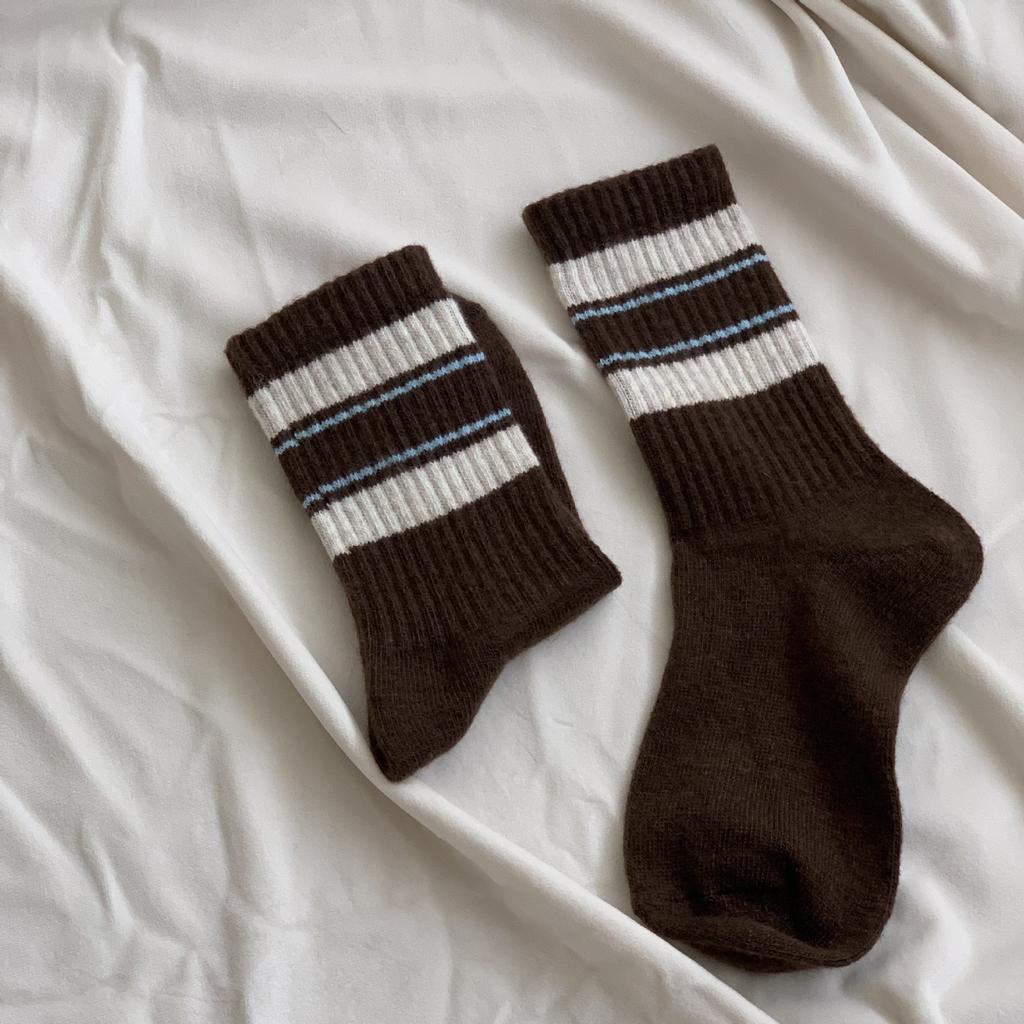 New Year'S Wool Socks Striped Contrasting Basic Korean Thickened Mid-Cut Women'S Socks Pit Strips To Keep Warm