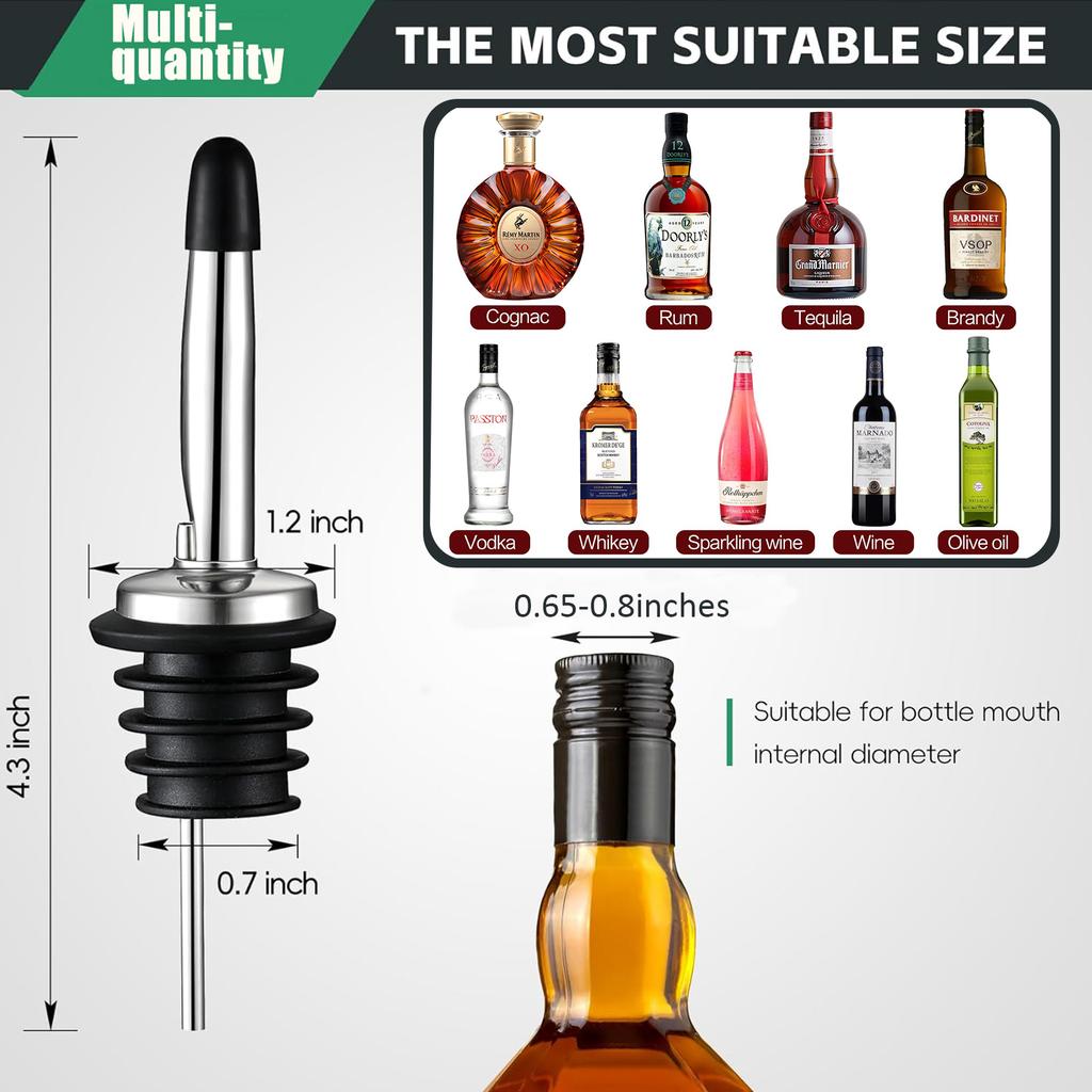 36-100Pcs Bottle Pourers Stainless Steel Liquor Spout Wine Bottle Stopper with Rubber Dust Caps For Olive Oil Bar Accessories